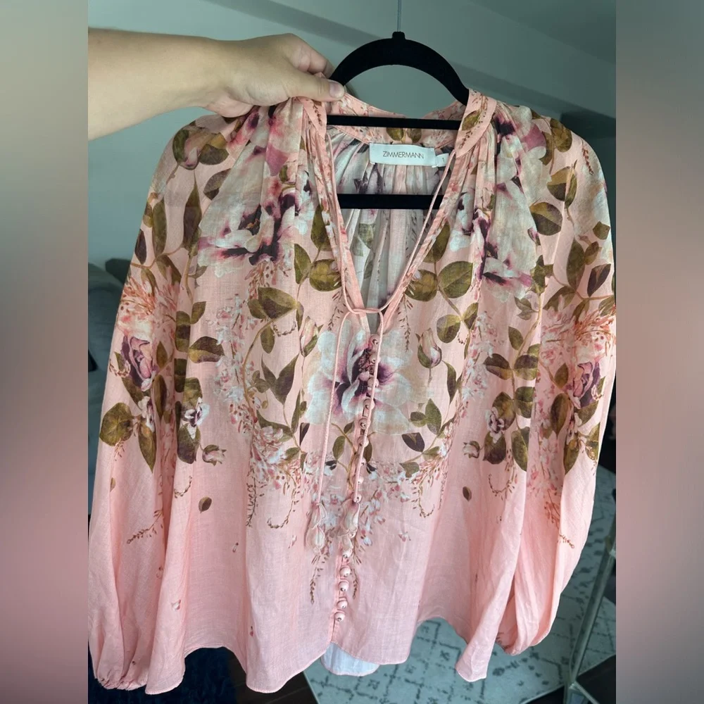 SOLD!! Zimmermann Women's Rosa Floral Tie-Neck Blouse Size 1 US 6-8 New - Picture 4 of 16